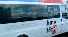 Photos of staff transport with the new A&E move graphics