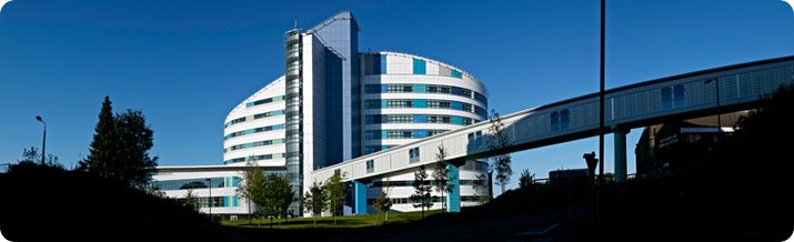Image: exterior photo of the Queen Elizabeth Hospital Birmingham (QEHB)