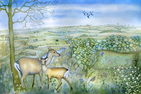 Photograph of the wildlife scene artwork on display in the Burns Unit at QEHB
