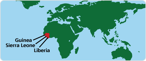 Image: Guinea, Liberia and Sierra Leone highlighted on a world map