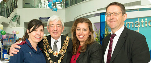 PHOTO: left to right: Senior Cardiology Research Sister Elizabeth Dwenger, The Lord Mayor, Councillor Ray Hassall, Head of Research and Development Jo Plumb and Executive Director of Delivery, Tim Jones
