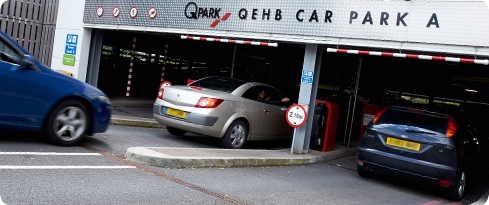 Image: entrance to QEHB car park