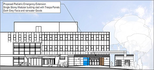 Image: Architect's plan showing the west side of the new department (Credit: Horsley Huber Architects)