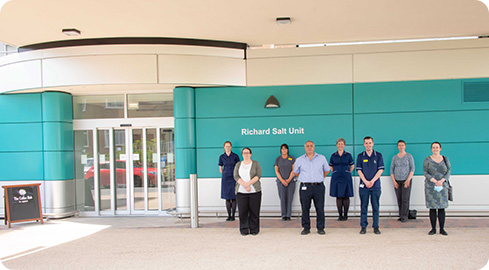 Staff at the new entrance to the Richard Salt Unit at Good Hope Hospital