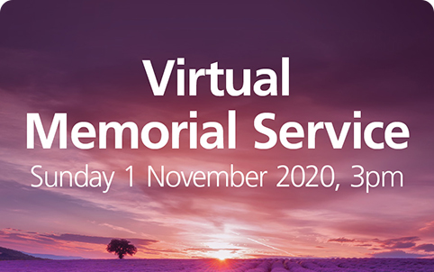 Image: "Virtual Memorial Service" overlaid on a lavender field